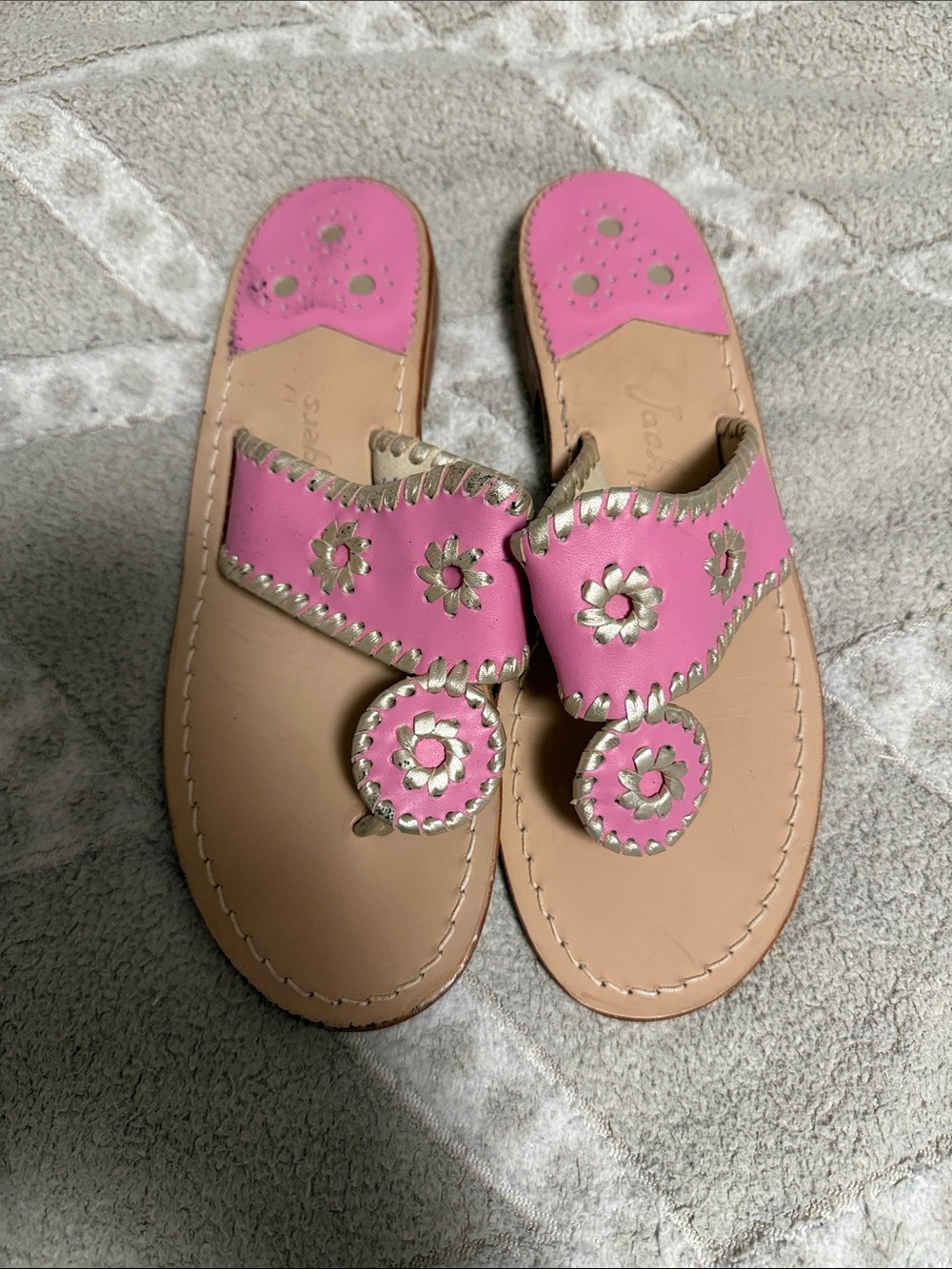 Jack Rogers Women's Pink Floral Leather Sandals
